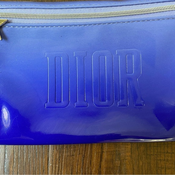 Dior Embossed Blue Ombré Faux Patent Leather Cosmetic Pouch Makeup Bag💄 - Picture 3 of 7